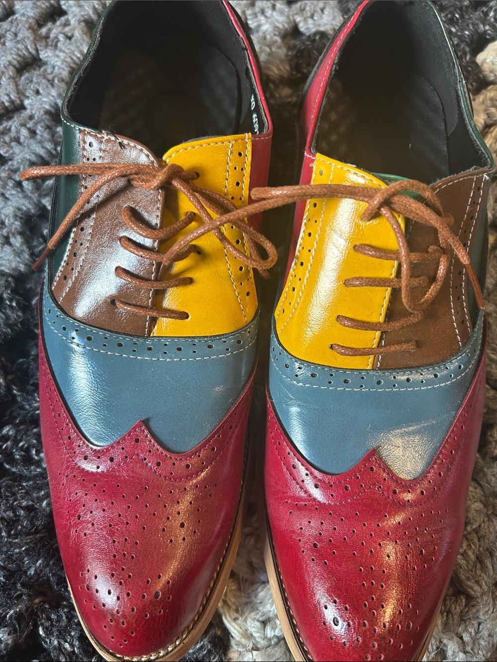 Oxford Multicolor Leather Wingtip Oxfords - Red, Blue, Yellow, Brown